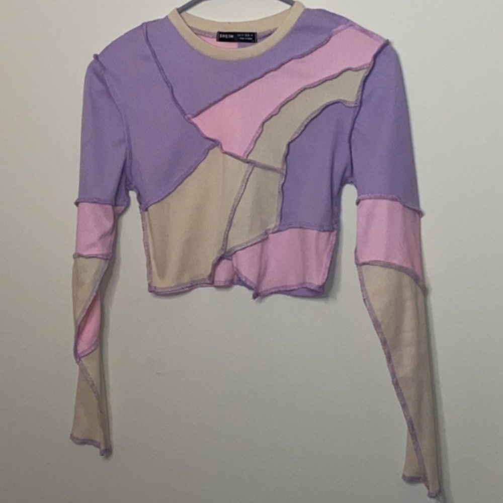 Women’s Color Block Stitch Trim Crop T Shirt